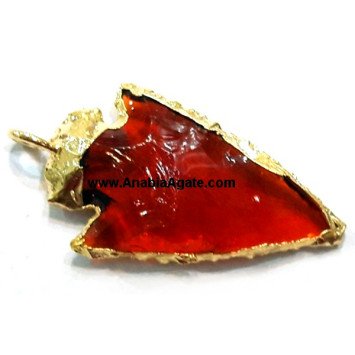 1 Inch Red Electroplated Glass Arrowhead Pendants - Unique Handcrafted Jewelry
