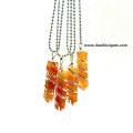Orange Aventurine Silver Wire Wrapped Pencil Pendants with Chain