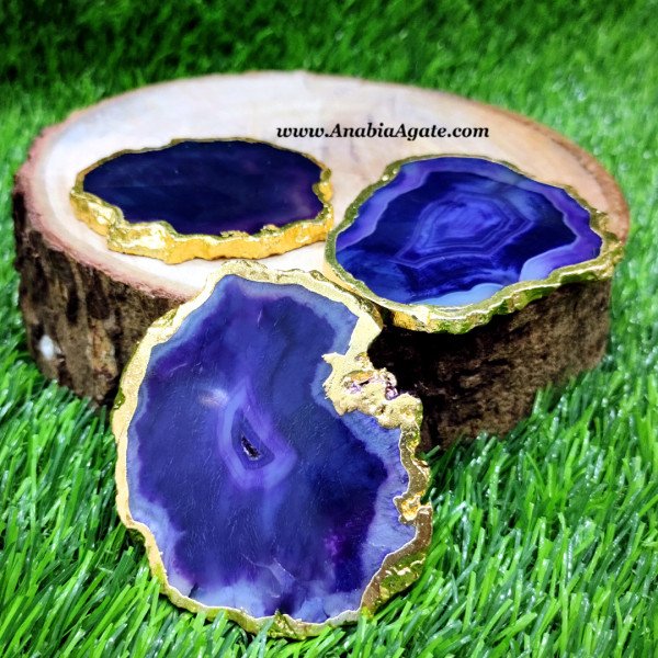 Deep Purple Agate Coasters with Golden Edge