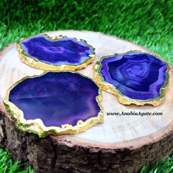 Deep Purple Agate Coasters with Golden Edge