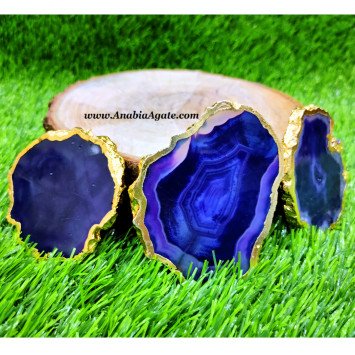 Deep Purple Agate Coasters with Golden Edge
