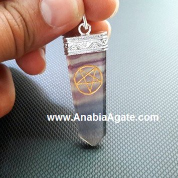 Purple Fluorite Engraved Star Flat Stick Pendant - Handcrafted Jewelry