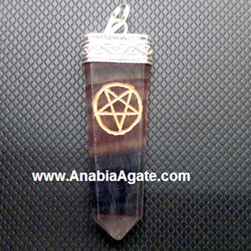 Purple Fluorite Engraved Star Flat Stick Pendant - Handcrafted Jewelry