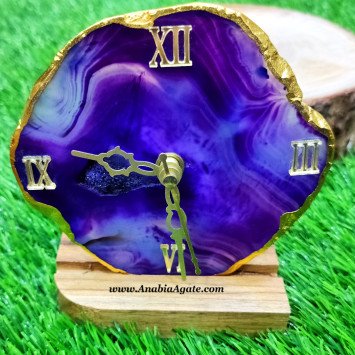 Purple Onyx Coaster Clock with Wooden Stand