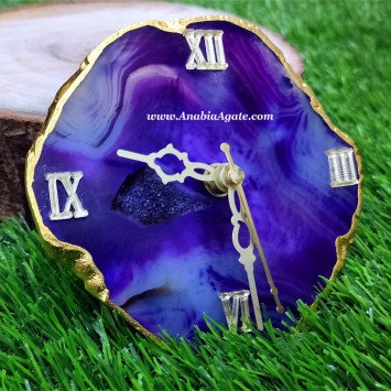 Purple Onyx Coaster Clock with Wooden Stand