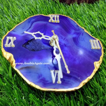 Purple Onyx Coaster Clock with Wooden Stand