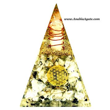 Rainbow Moonstone Orgone Pyramid with Flower of Life