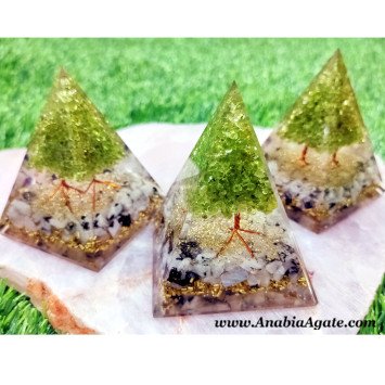 Rainbow Moonstone & Peridot Tree Orgone Pyramid - Healing & Meditation