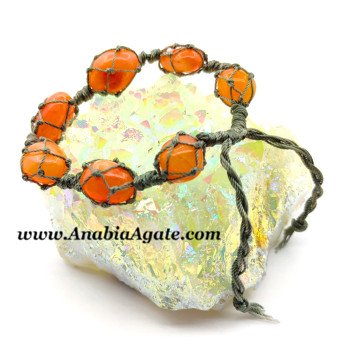 Red Carnelian Green Netted Tumble Bracelet - Handcrafted Gemstone Jewelry
