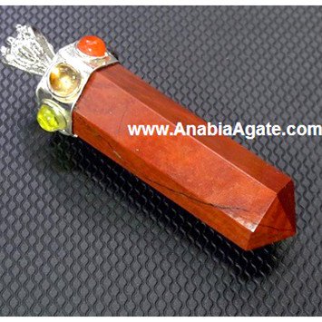 Red Jasper Pencil Pendant with Chakra Cabs - Handcrafted Healing Jewelry
