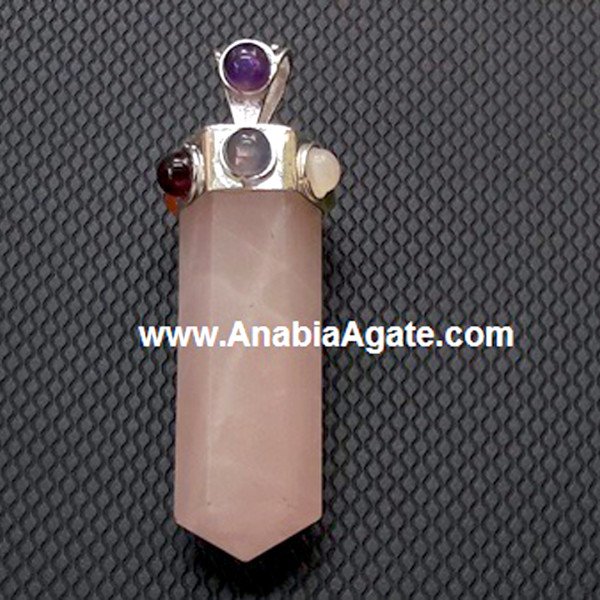 Rose Quartz Chakra Pencil Pendant - Natural Healing Crystal Jewelry