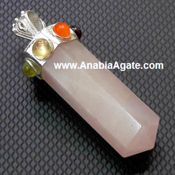 Rose Quartz Chakra Pencil Pendant - Natural Healing Crystal Jewelry