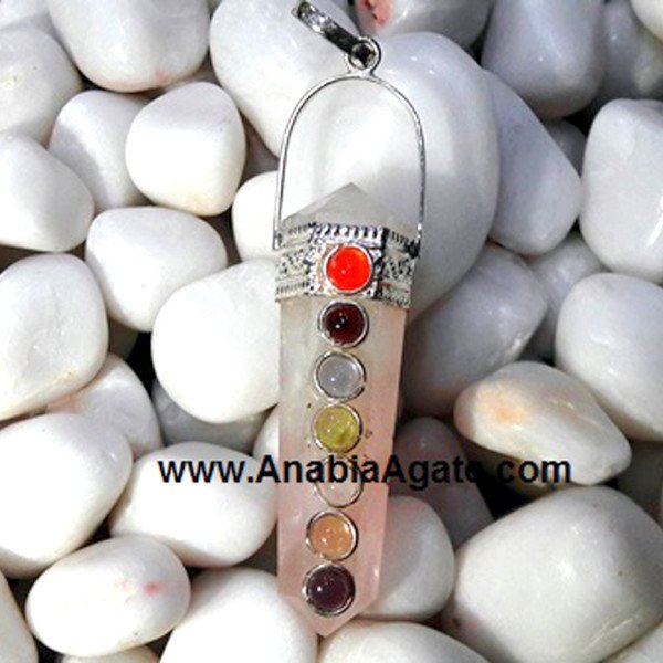 Rose Quartz Double Point Chakra Pencil Pendant - Healing Crystal Jewelry