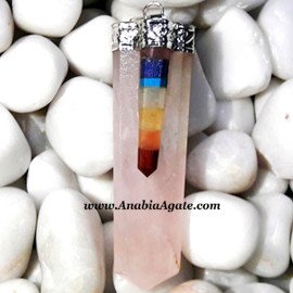 Rose Quartz Flat Stick Pendant With Chakra Bonded Pencil
