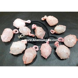 Rose Quartz Netted Tumble Pendants with Cord | Beautiful Crystal Jewelry