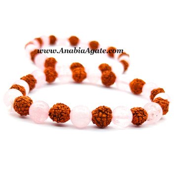 Rose Quartz & Rudraksha Beads Bracelet - Handcrafted Healing Jewelry