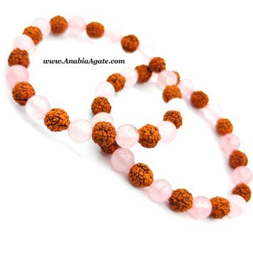 Rose Quartz & Rudraksha Beads Bracelet - Handcrafted Healing Jewelry