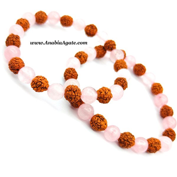 Rose Quartz & Rudraksha Beads Bracelet - Handcrafted Healing Jewelry