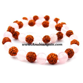 Rose Quartz & Rudraksha Beads Bracelet - Handcrafted Healing Jewelry