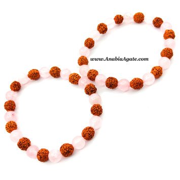 Rose Quartz & Rudraksha Beads Bracelet - Handcrafted Healing Jewelry