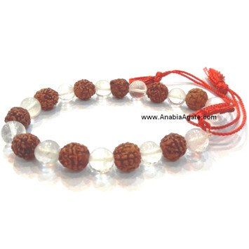 Rudraksha and Crystal Quartz Beaded Bracelet - Handmade Jewelry