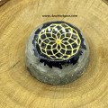 Selenite and Black Tourmaline Orgone Dome with Metal Flower Of Life