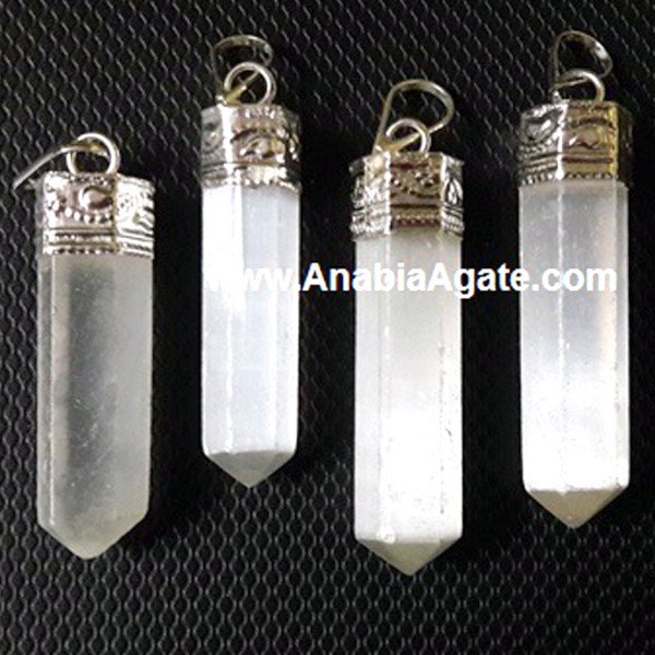 Selenite Cap Pencil Pendants - Handcrafted Healing Jewelry