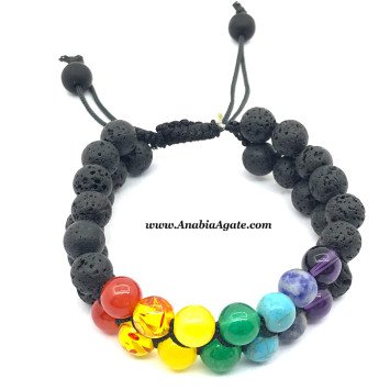 7 Chakra Double Layer with Lava Beads Bracelet - Balance and Grounding Jewelry