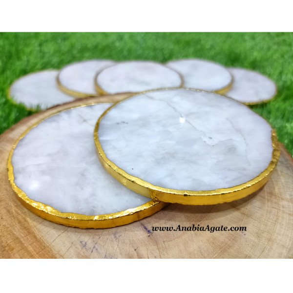 Snow Quartz Golden Electroplated Coasters - Elegant Decor