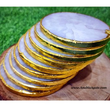 Snow Quartz Golden Electroplated Coasters - Elegant Decor