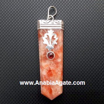 Sunstone Flat Stick Pendant With Garnet - Exquisite Jewelry Piece
