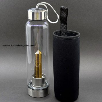 Tiger's Eye Obelisk Infused Water Bottle - Enhance Hydration with Natural Crystal Energy