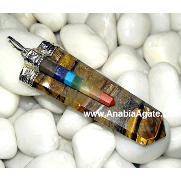 Tiger Eye Flat Stick Pendant with Chakra Bonded Pencil | Natural Crystal Jewelry