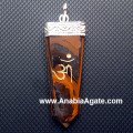 Tiger Eye OM Engraved Flat Stick Pendant - Handcrafted Jewelry