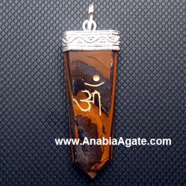 Tiger Eye OM Engraved Flat Stick Pendant - Handcrafted Jewelry
