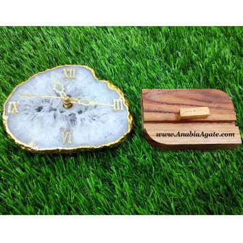 White Agate Golden Plated Coaster Clock - Elegant Home Decor