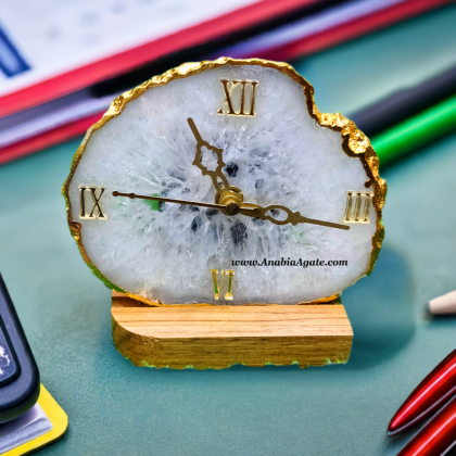 White Agate Golden Plated Coaster Clock - Elegant Home Decor