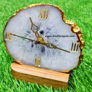 White Agate Golden Plated Coaster Clock - Elegant Home Decor