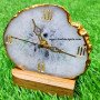 White Agate Golden Plated Coaster Clock - Elegant Home Decor