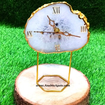 White Quartz Coaster Clock with Metal Stand - Elegant Home Decor