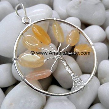 Yellow Aventurine Chips Tree Metal Pendant – Nature-Inspired Jewelry