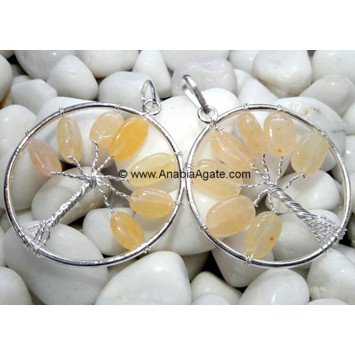 Yellow Aventurine Chips Tree Metal Pendant – Nature-Inspired Jewelry