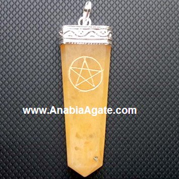 Yellow Aventurine Engraved Star Flat Stick Pendant - Natural Gemstone Jewelry