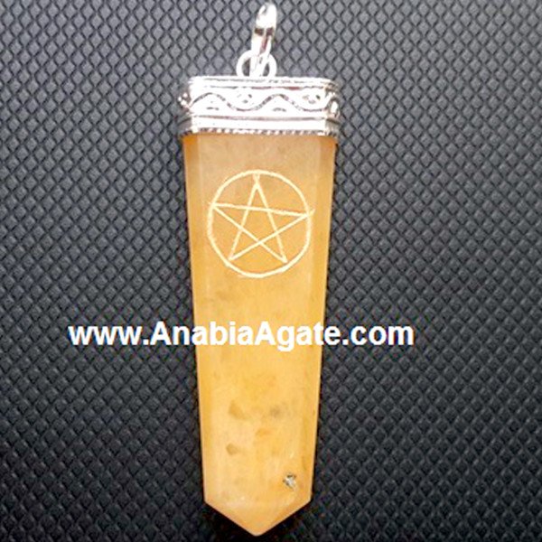 Yellow Aventurine Engraved Star Flat Stick Pendant - Natural Gemstone Jewelry