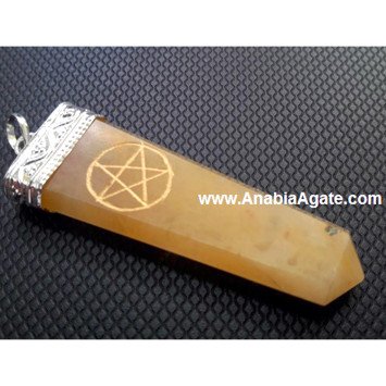 Yellow Aventurine Engraved Star Flat Stick Pendant - Natural Gemstone Jewelry