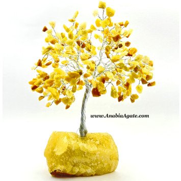 Yellow Aventurine Chips Tree with Raw Stone Base - Healing Crystal Decor